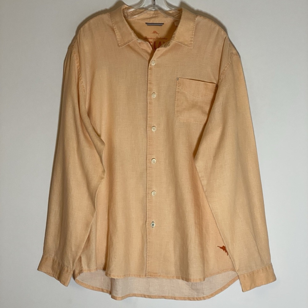 Tommy Bahama Relax Shirt Mens XL Orange‎ 100% Linen Cruise Comfort Summer Beach